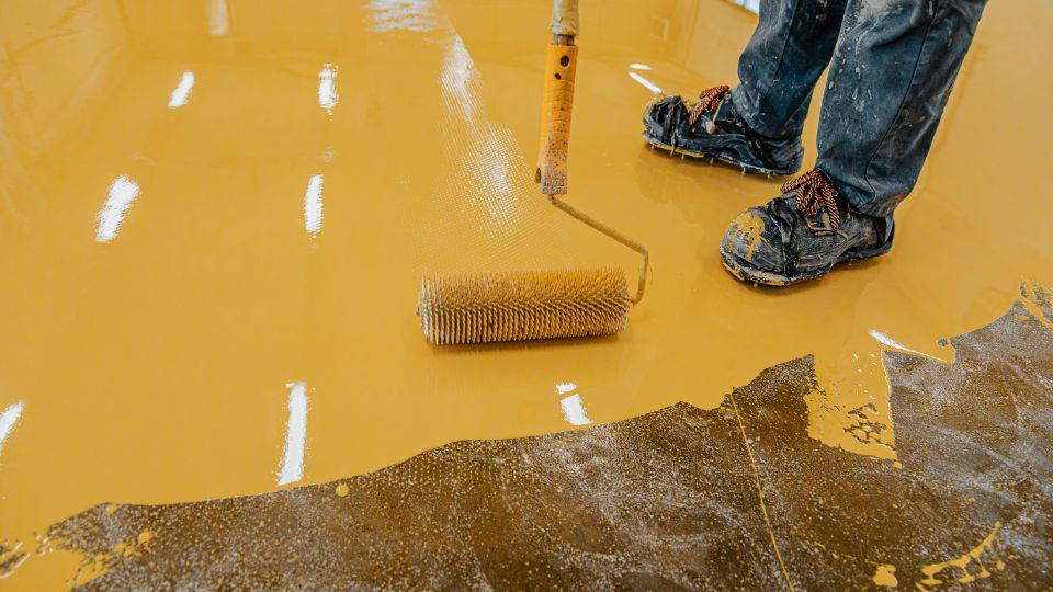 yellow epoxy flooring for industrial warehouse